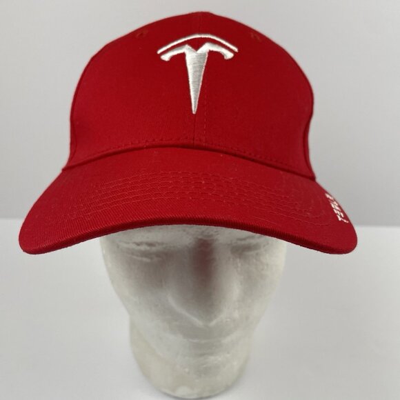 TESLA Baseball Hat Cap Strapback Red White Embroidery - Picture 3 of 8